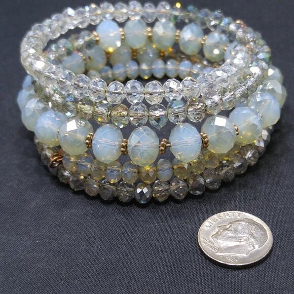 Ali-Khan New York Clear Opalescent Crystal Memory Wire Bracelet - Picture 6 of 6